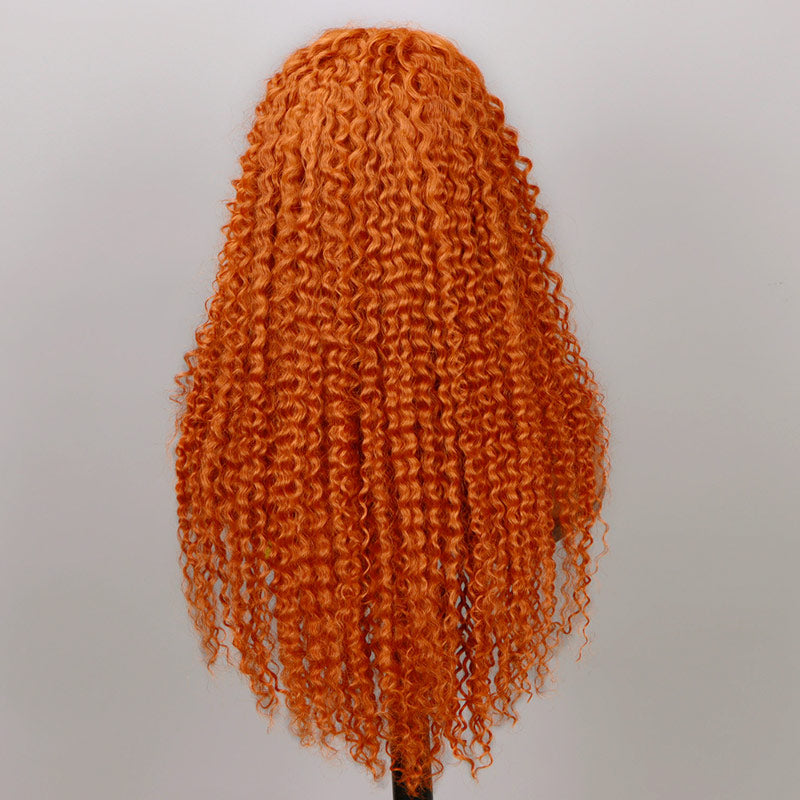 SoulLady Ginger Orange Wig Jerry Curly Human Hair 13x4 HD Lace