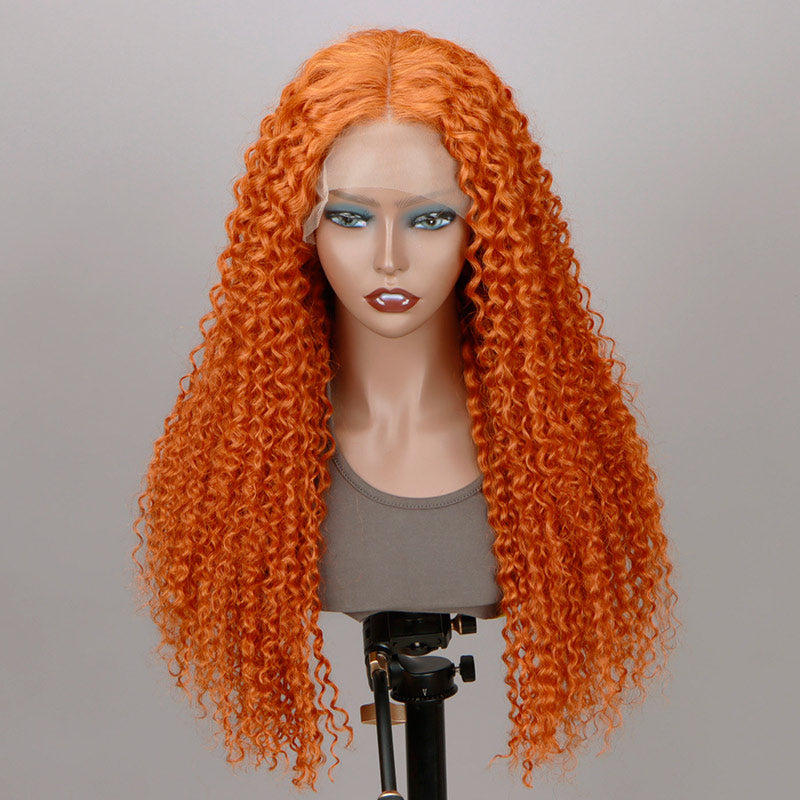 SoulLady Ginger Orange Wig Jerry Curly Human Hair 13x4 HD Lace