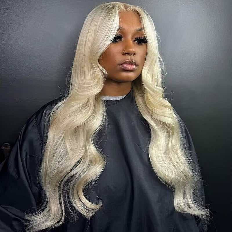 Ash Blonde Silky Straight Human Hair Wigs 13x4 HD Lace  display picture 3