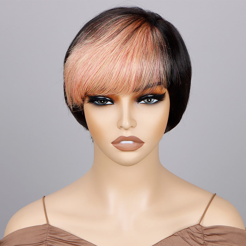 Light Orange Pink Wig Short Straight Pixie Haircut With  display picture 2