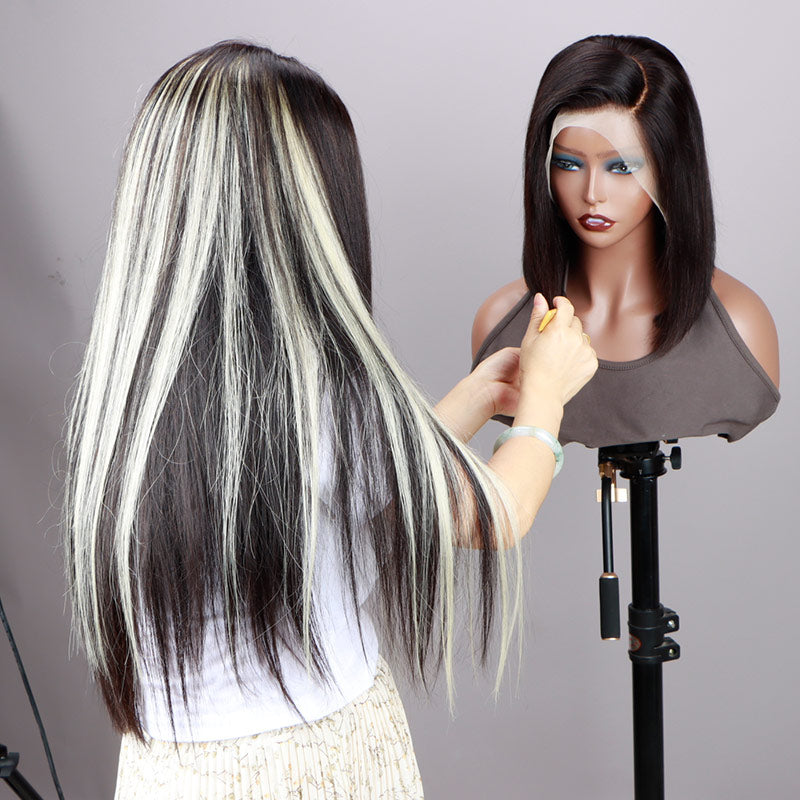 Soul Lady Blonde Peekaboo Highlight Wig Long Straight Human Hair Glueless 6x4 HD Pre-cut Lace Wig