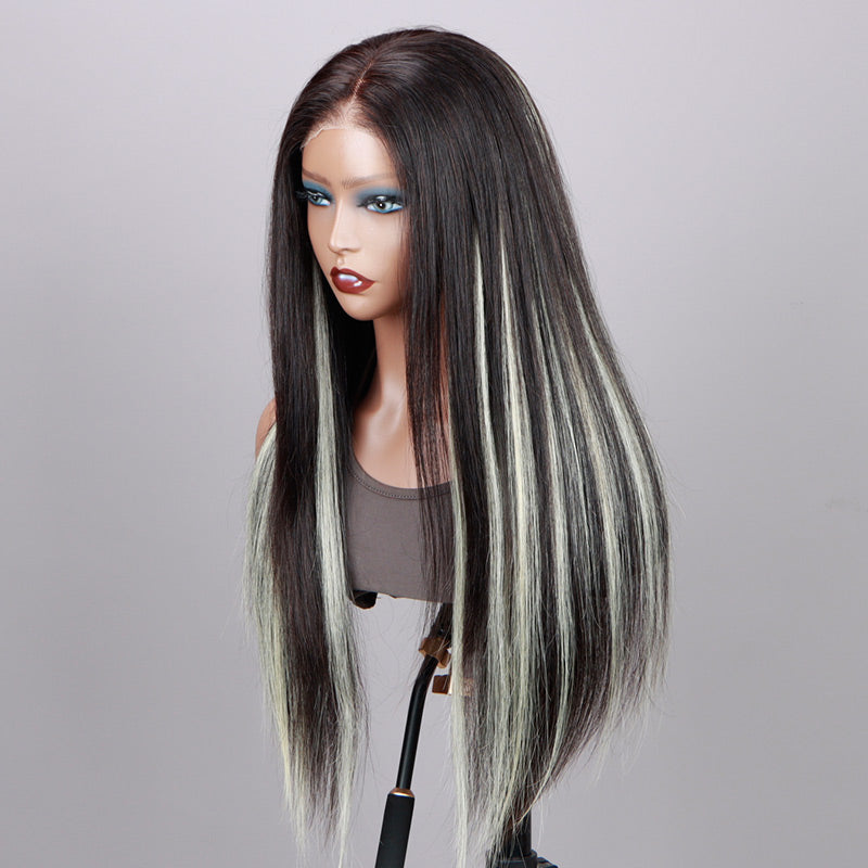 Soul Lady Blonde Peekaboo Highlight Wig Long Straight Human Hair Glueless 6x4 HD Pre-cut Lace Wig