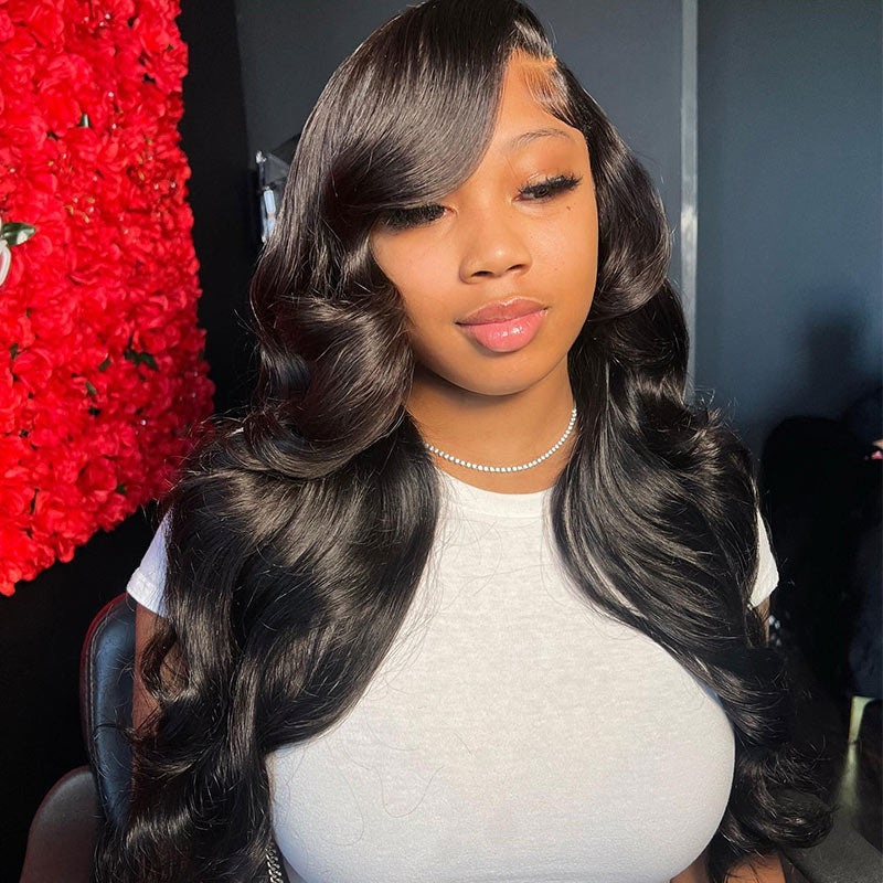 Black Straight Layered Bodywave Lace Front Wig Glueless Wear And Go Wigs Body Wave Lace Closure Wigs With  main image 3