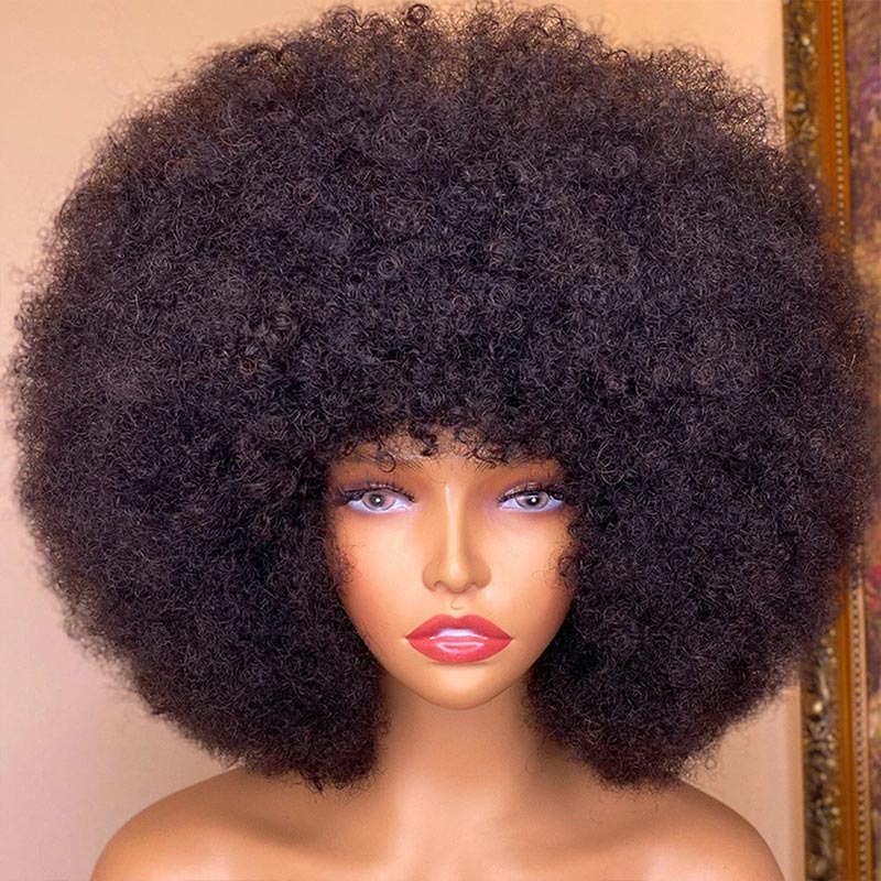 Soul Lady Boom Afro 4C Curl Wigs Real Human Hair Non-Lace Glueless Wear And Go Wigs Natural Black-big afro curl wig