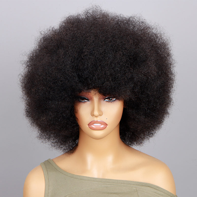 Soul Lady Boom Afro 4C Curl Wigs Real Human Hair Non-Lace Glueless Wear And Go Wigs Natural Black- 10 inch wig