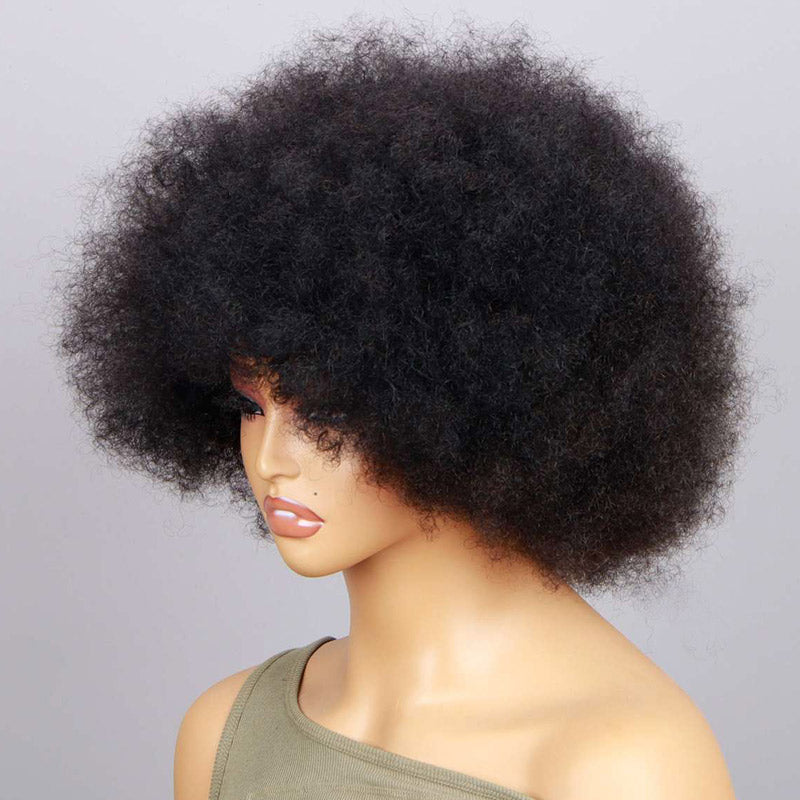 Soul Lady Boom Afro 4C Curl Wigs Real Human Hair Non-Lace Glueless Wear And Go Wigs Natural Black-10 inch wig side 