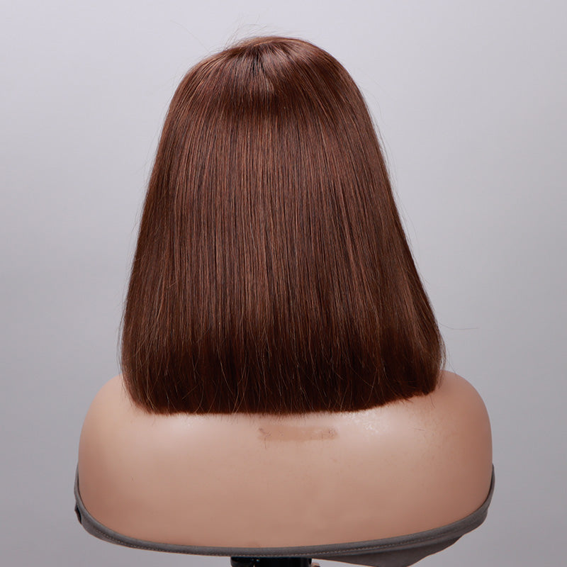 Soul Lady Chocolate Brown Side C-Part Straight Bob 5x5 HD Lace Closure Glueless Wigs 100% Real Human Hair-back