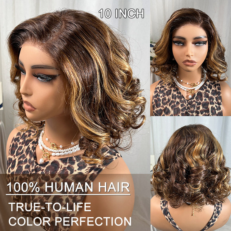 Beautiful like real hair wig brown with gold highlights Amazon.com : Nadula Golden Brown Highlight Water Wave Bye  main image 4