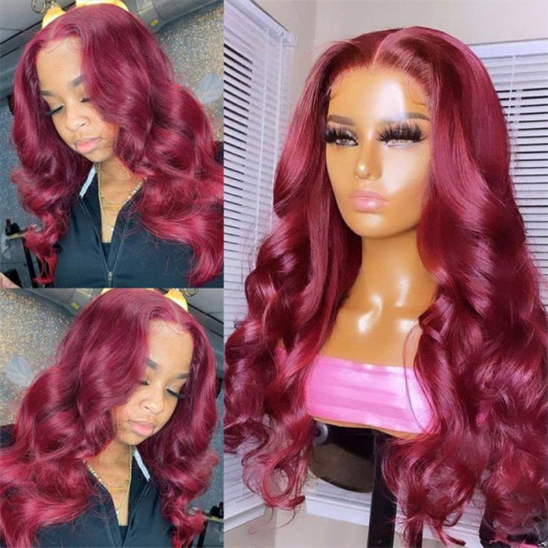 Soul Lady Flash Sale $120 Off Burgundy Hair Body Wave Lace Wig Real Human Hair Pre Plucked Hairline-wig show