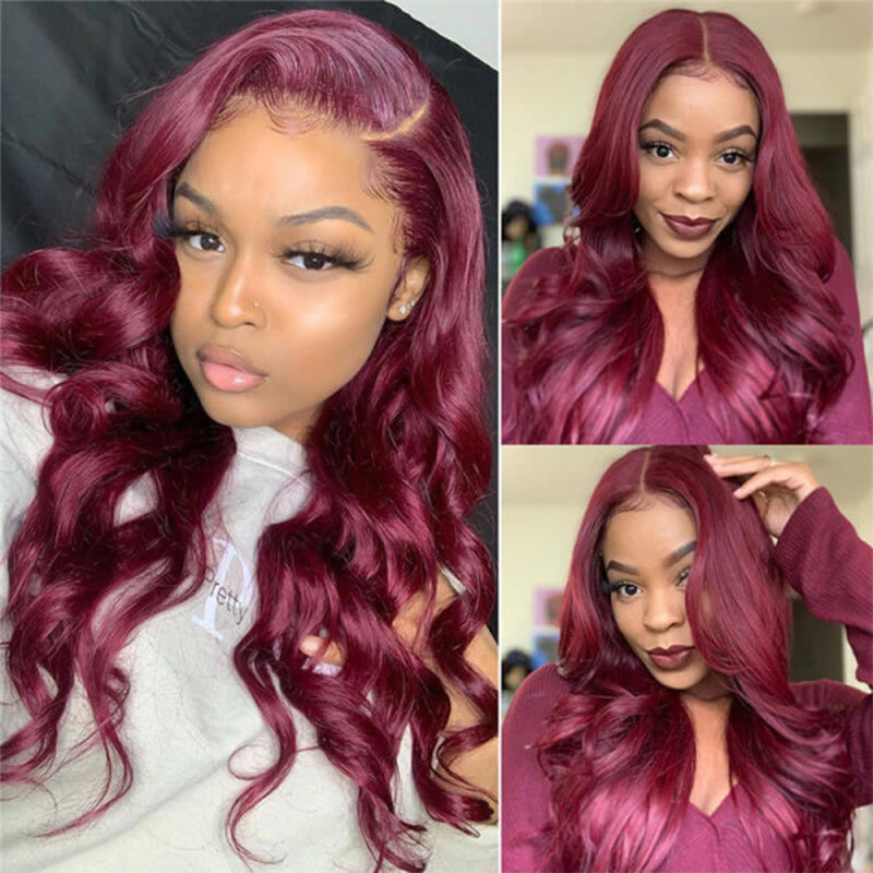 Soul Lady Flash Sale $120 Off Burgundy Hair Body Wave Lace Wig Real Human Hair Pre Plucked Hairline