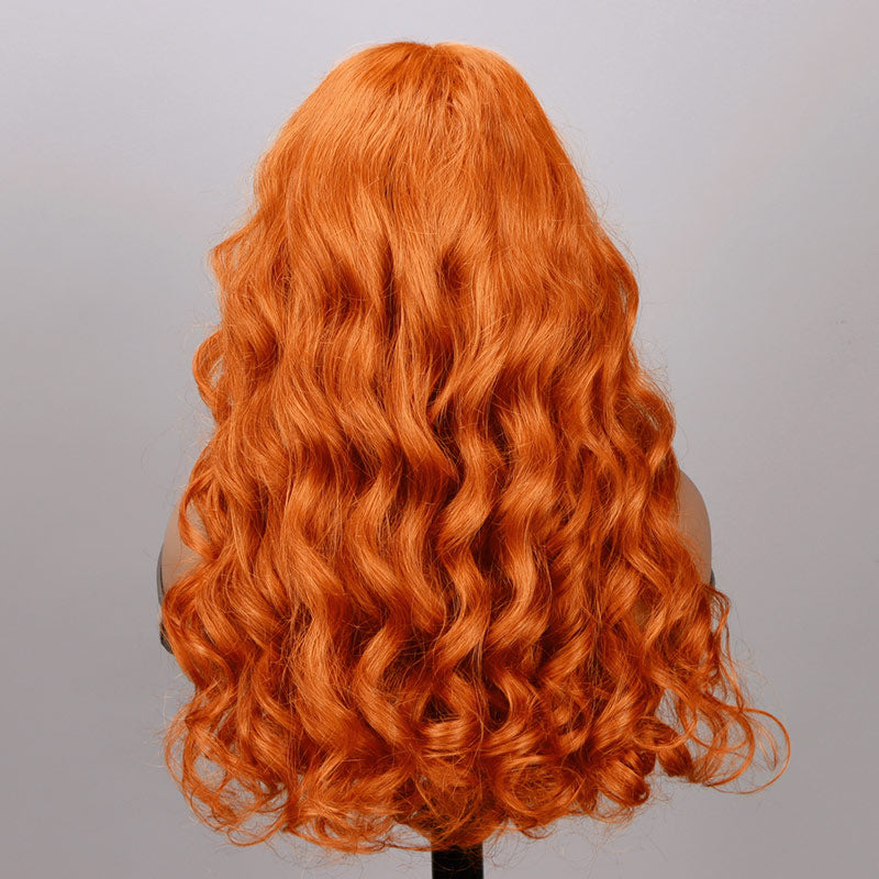 SoulLady Ginger Orange Wig Body Wave Human Hair 13x4 HD Lace Full Frontal Wig With Perfect Bleached Knots-back show