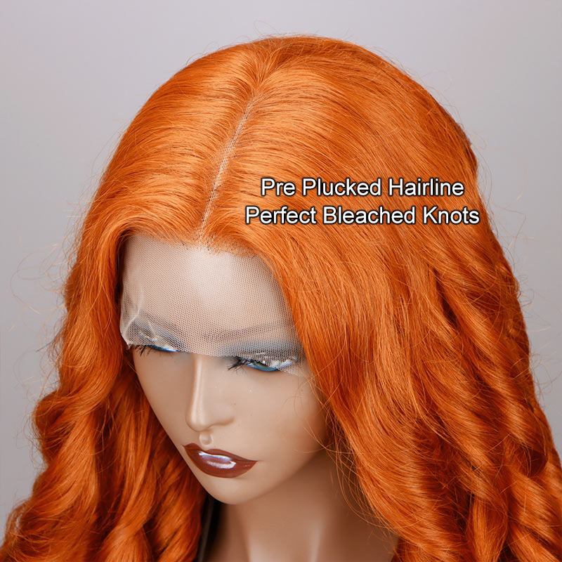SoulLady Ginger Orange Wig Body Wave Human Hair 13x4 HD Lace Full Frontal Wig With Perfect Bleached Knots-hairline show