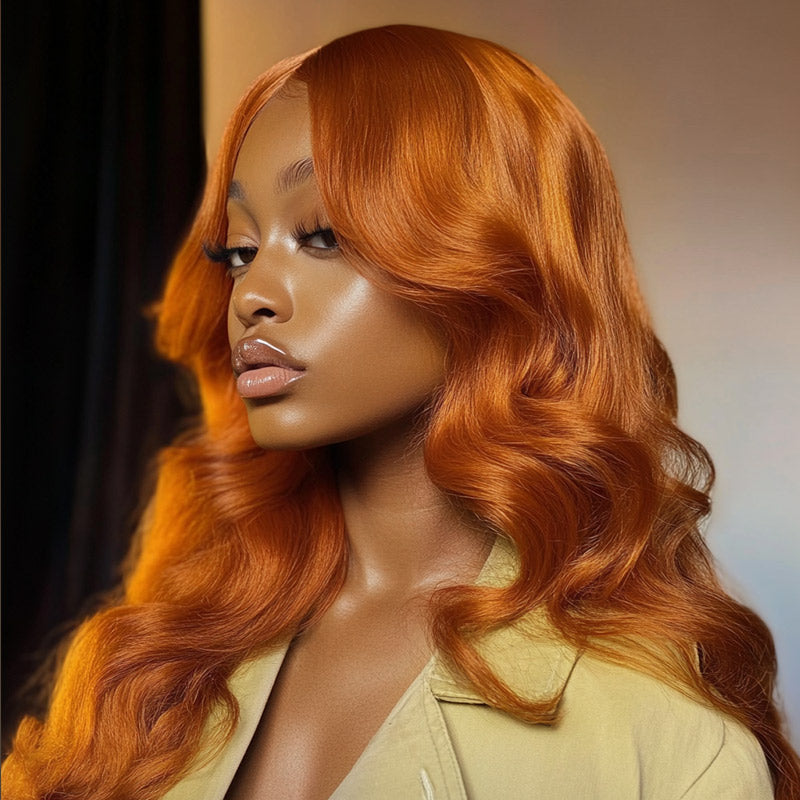 SoulLady Ginger Orange Wig Body Wave Human Hair 13x4 HD Lace Full Frontal Wig With Perfect Bleached Knots