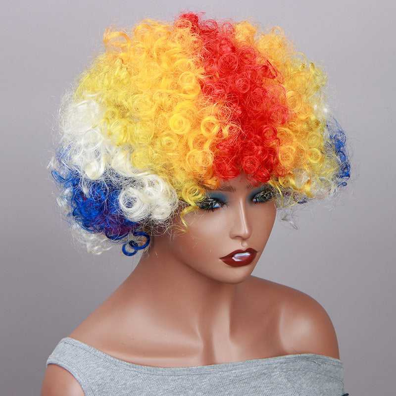 Soul Lady Rainbow Clown Wig Short Bouncy Afro Curly Halloween Costume Wig For Party Carnival Wear and Go Wigs-side show