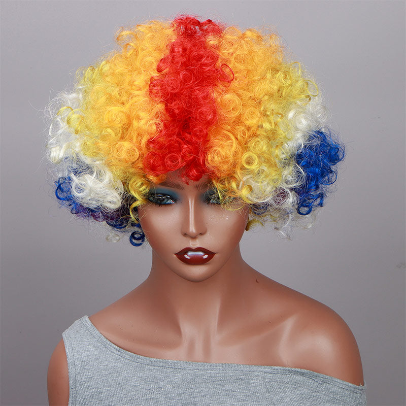 Soul Lady Rainbow Clown Wig Short Bouncy Afro Curly Halloween Costume Wig For Party Carnival Wear and Go Wigs-front show