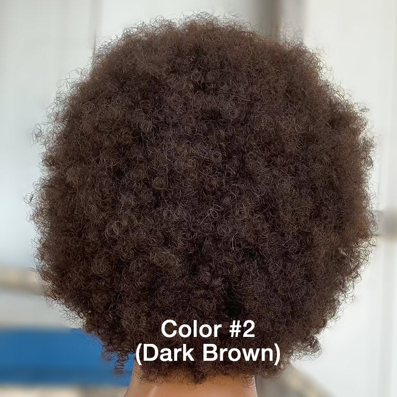 Boom Afro 4C Curly Wigs Real Human Hair Non-Lace Glueless Wear and Go Wigs dark brown