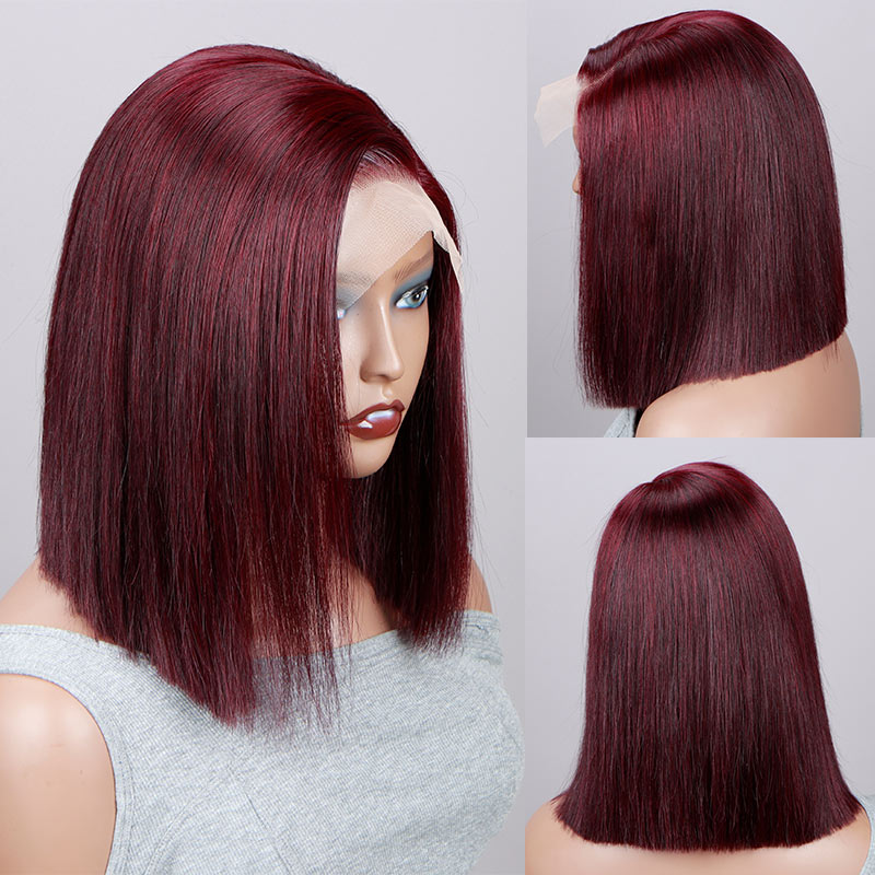 Burgundy bob wig OpHair - Burgundy Blunt Cut Bob Glueless Invisible Lace Wig  main image 4