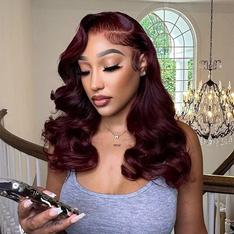 99J Body Wave Wigs Dark Burgundy Human Hair Wigs 5x5 HD Lace 