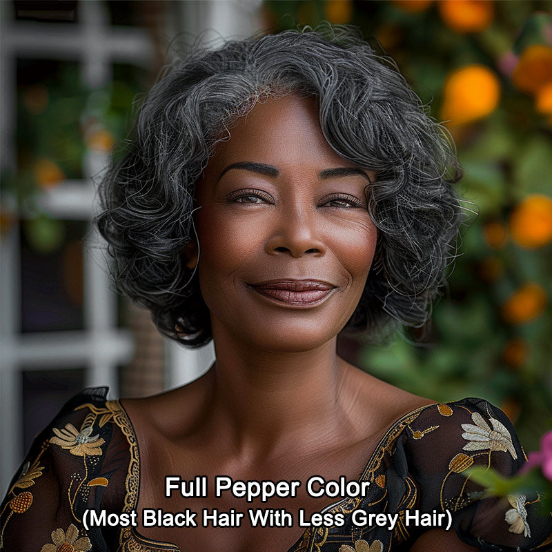 Custom Short Silver Gray Bob Salt and Pepper Wear Go Glueless Human Hair Wigs For Seniors-dark salt and pepper