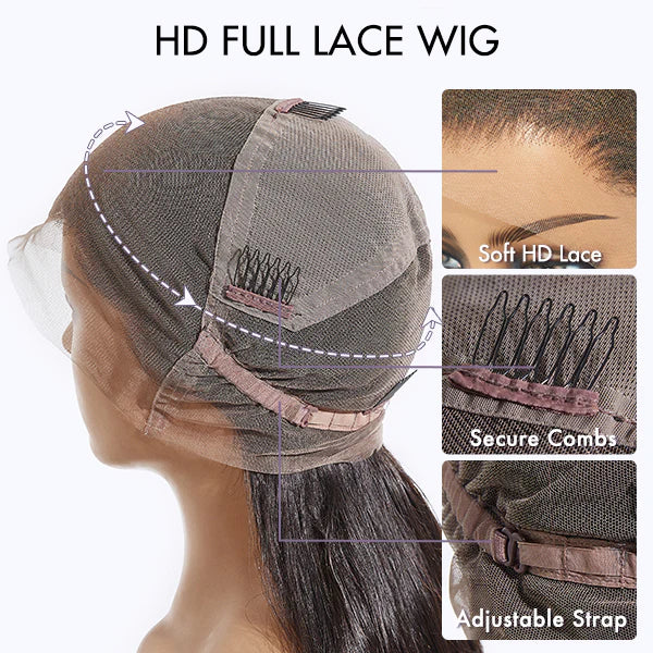 Full Lace Part Anywhere Classic Silky Straight Lob Dark Salt & Pepper Human Hair Bob HD Full Lace Wig For Women Over 50-cap details