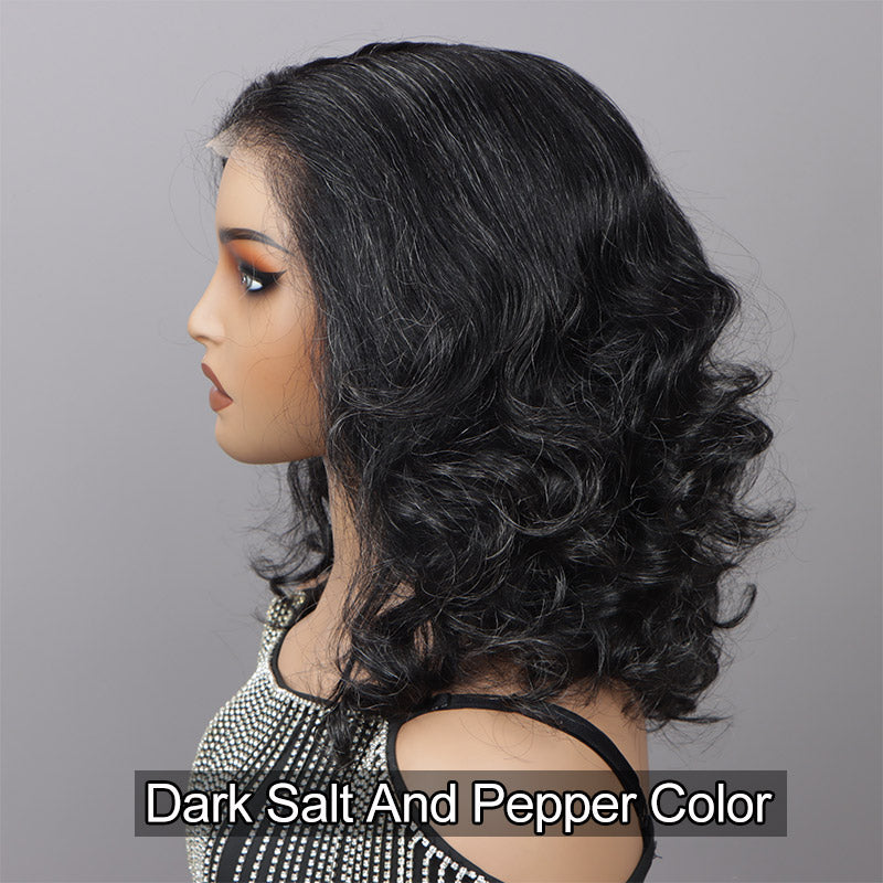 Salt And Pepper Full Lace Wigs Real Scalp Wig Silk Base Wig For Seniors Wavy Human Hair Wigs