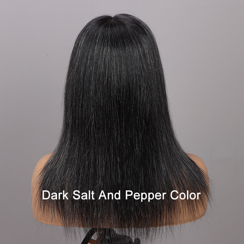 Salt And Pepper Full Lace Wigs Real Scalp Wig Silk Base Wig For Seniors Straight Human Hair Wigs