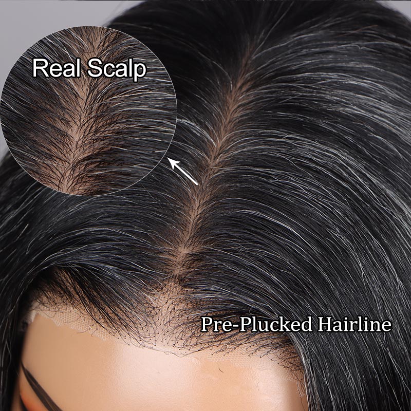 Salt And Pepper Full Lace Wigs Real Scalp Wig Silk Base Wig For Seniors Straight Human Hair Wigs