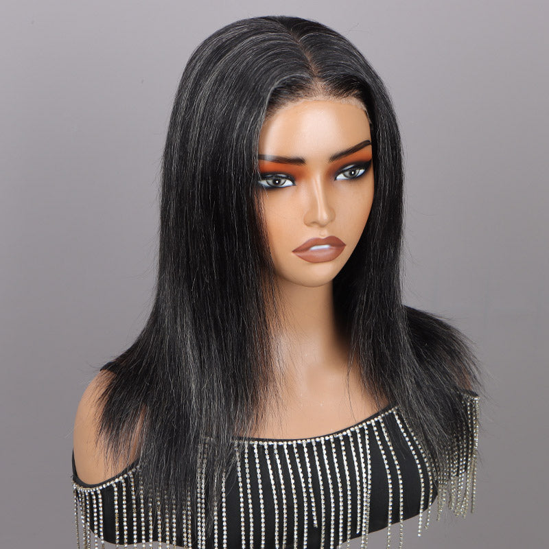 Glueless Gray Full Lace Wigs Salt and Pepper Straight Human  display picture 1