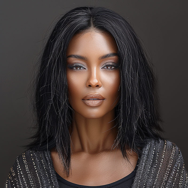 Glueless Gray Full Lace Wigs Salt and Pepper Straight Human  display picture 1