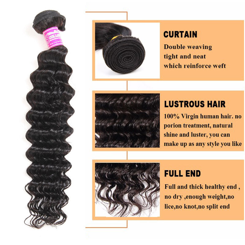 Soul Lady Top Grade Deep Wave Hair 3 Bundles With 4x4 Lace Closure Brazilian Human Hair Weave-details