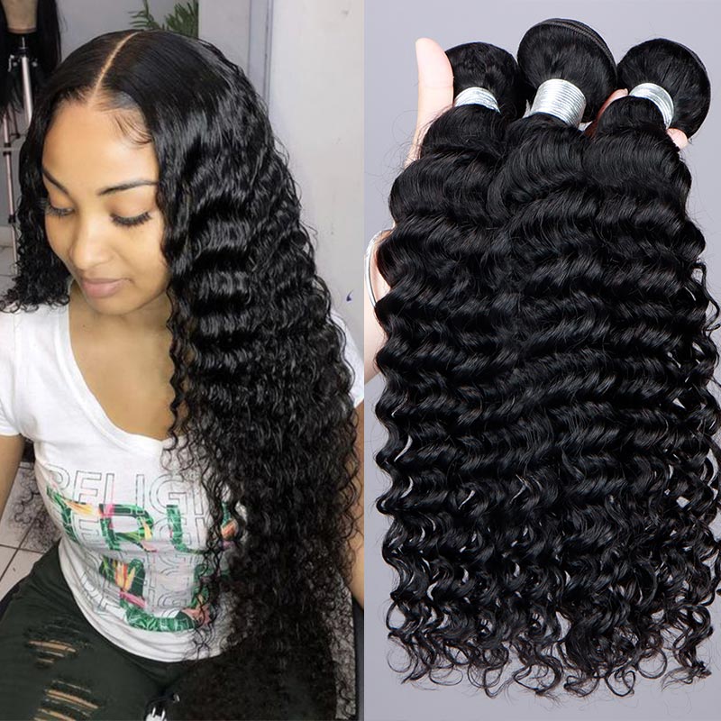Soul Lady Top Grade Deep Wave Hair 3 Bundles With 4x4 Lace Closure Brazilian Human Hair Weave-with model