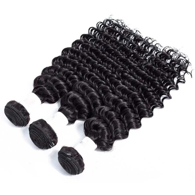 Soul Lady Top Grade Deep Wave Hair 3 Bundles With 4x4 Lace Closure Brazilian Human Hair Weave-real hair bundles