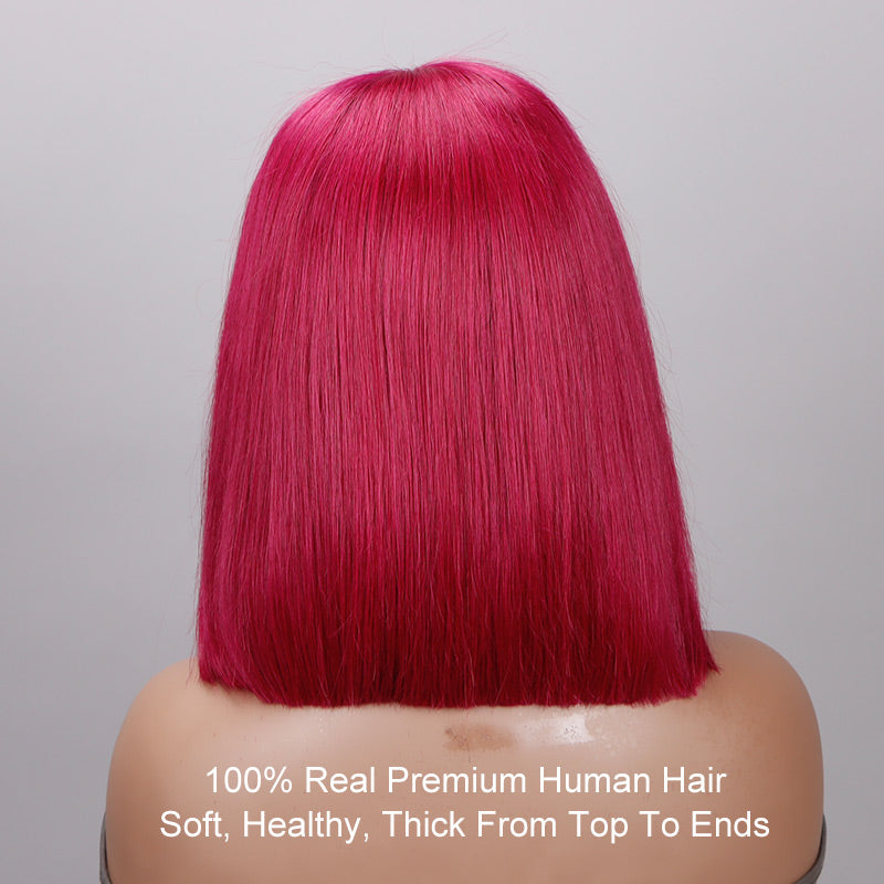 Soul Lady Magenta Hair Lob Silky Straight Human Hair 5x5 HD Lace Closure Bob Wigs Middle Part-back show