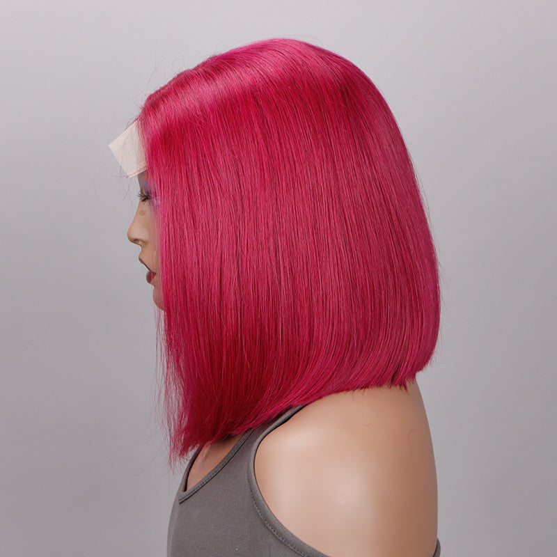 Soul Lady Magenta Hair Lob Silky Straight Human Hair 5x5 HD Lace Closure Bob Wigs Middle Part-side show