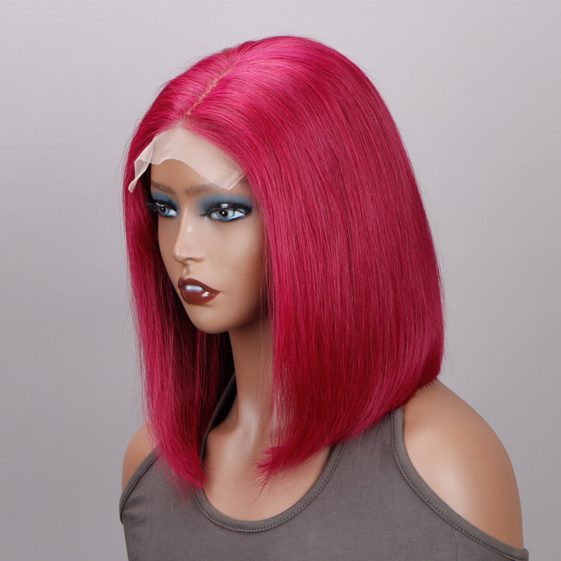 Magenta full human hair wig Amazon.com: ELESTY Lucyhairwig Magenta Hot Pink Wigs for  main image 4