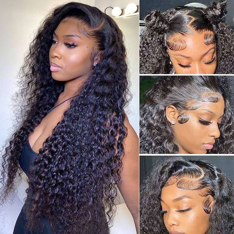 Soul Lady 180 Density Water Wave 13x4.5 HD Lace Full Frontal Wig Real Virgin Human Hair Pre Plucked Hairline-model