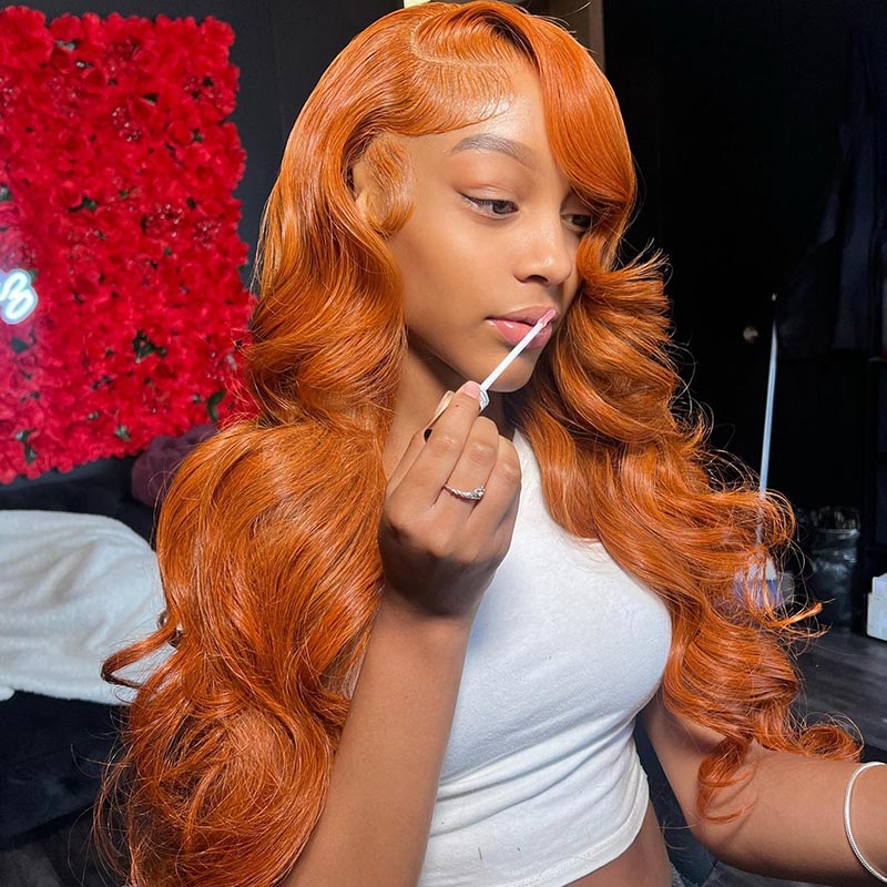 SoulLady Ginger Orange Wig Body Wave Human Hair 13x4 HD Lace Full Frontal Wig With Perfect Bleached Knots