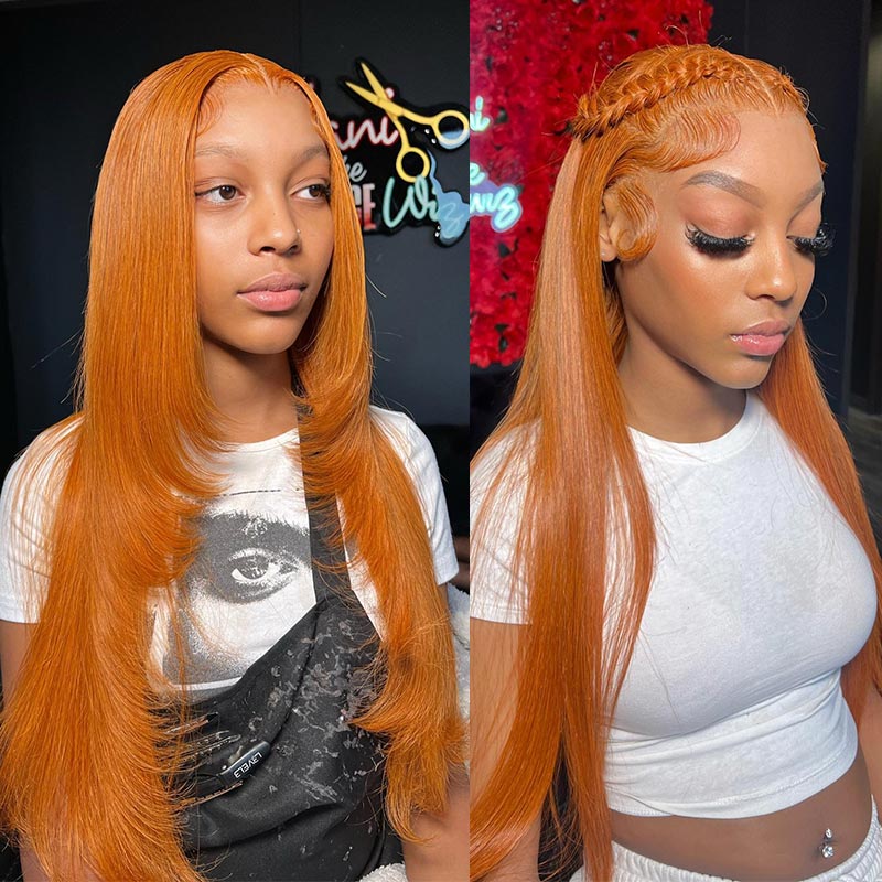 Soul Lady Ginger Orange Wig Straight Human Hair 13x4 HD Lace  display picture 3