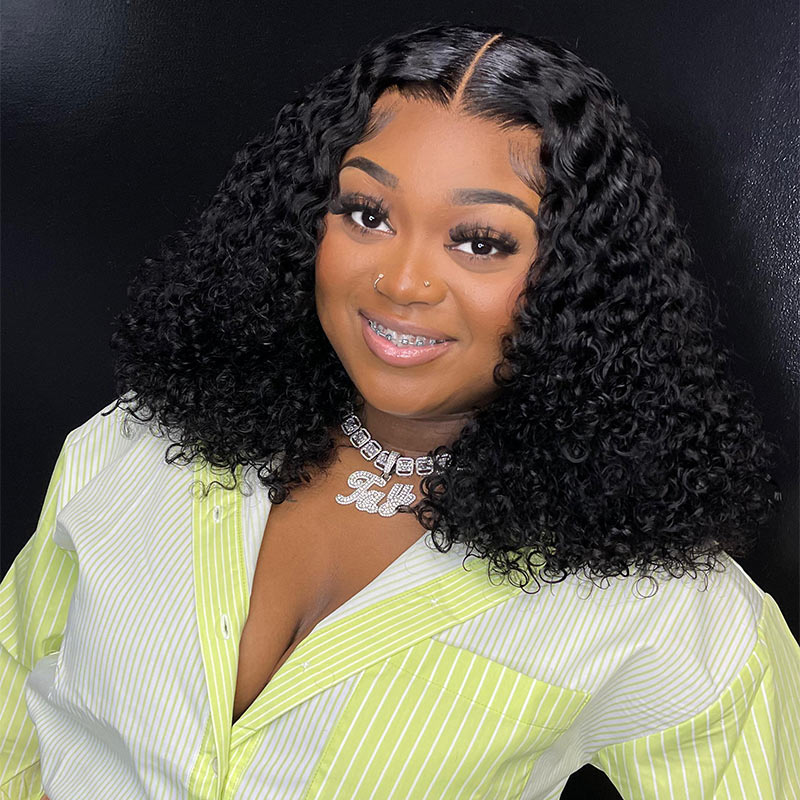 Soul Lady Wear And Go Glueless Bob Wig Jerry Curly Human Hair 6x4 Pre-cut HD Lace Wig With Bleached Knots-model