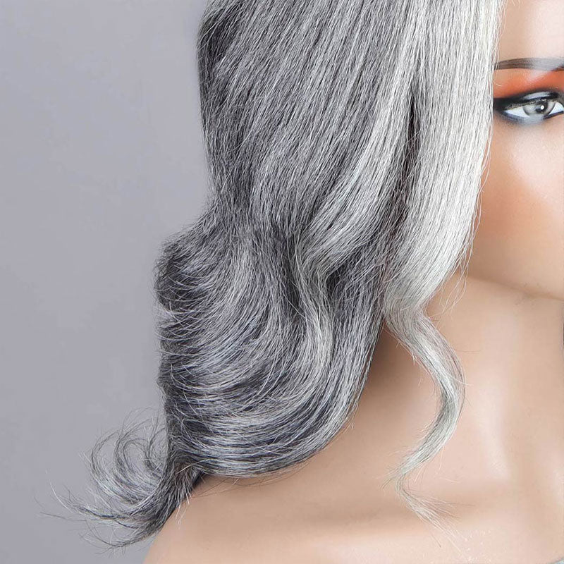 Soul Lady Silver Chic Gray Wig Natural Wavy Human Hair Salt & Pepper Color 5x5 HD Lace Wigs For Women-hair texture show