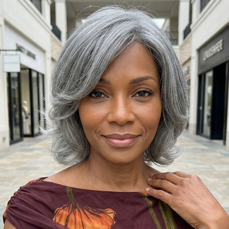 Gray Human Hair Wig Salt and Pepper Straight Hair Wig – Soul  display picture 1