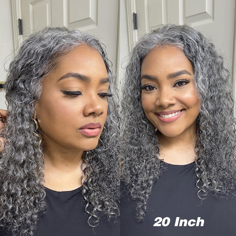 Salt and Pepper Lace Front Wigs Gray Water Wave 13x4 Lace  display picture 2