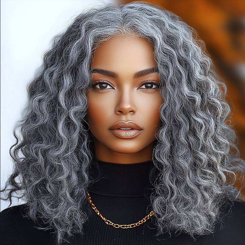 Soul Lady Timeless Salt & Pepper Wig 13x4.5 Lace Full Frontal Wig Water Wave Human Hair Gray Wig For Women over 40