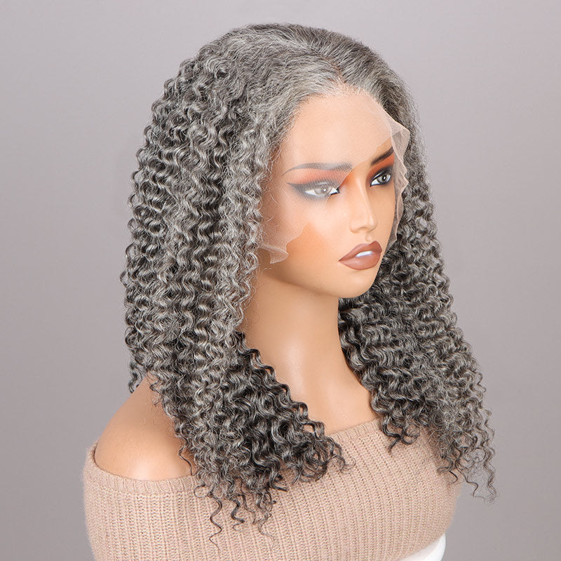 Gray Curly Lace Front Wigs Salt and Pepper Jerry Curly Human  display picture 2