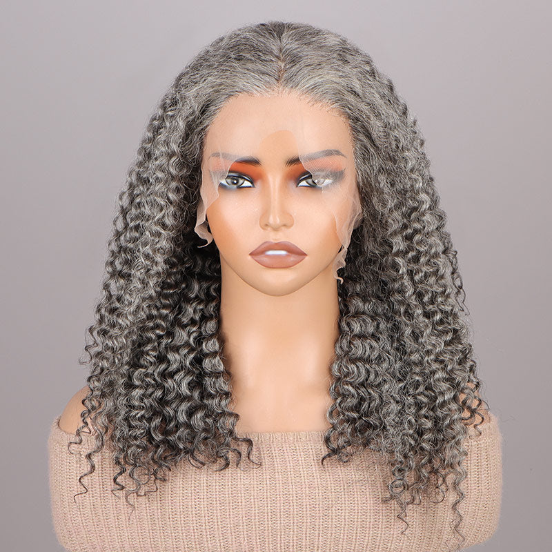 Gray Curly Lace Front Wigs Salt and Pepper Jerry Curly Human  display picture 3