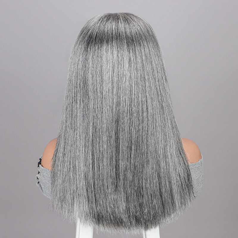 Soul Lady Seniors Classic Gray Wig Straight Human Hair Standard Salt And Pepper Full Frontal 13x4.5 HD Lace Wig For older women over 60-back show