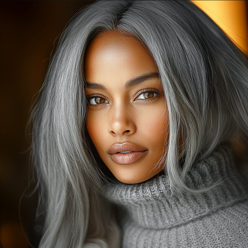 Seniors Classic Gray Full Frontal 13x4.5 HD Lace Wig Straight Human Hair Standard Salt And Pepper Wig-model