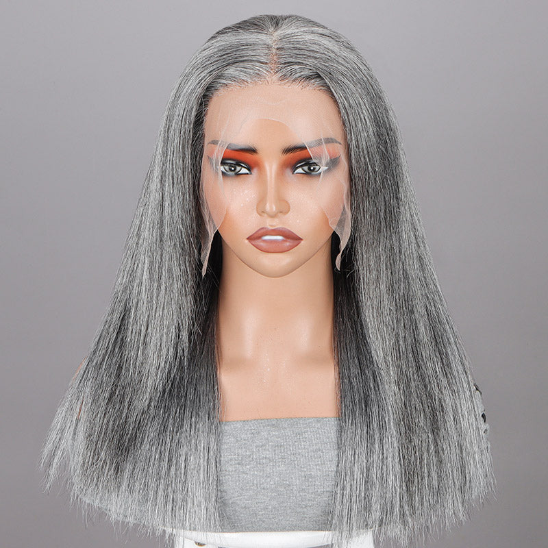 Soul Lady Seniors Classic Gray Wig Straight Human Hair Standard Salt And Pepper Full Frontal 13x4.5 HD Lace Wig For older women over 60