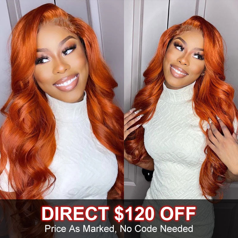 Soul Lady Flash Sale $120 Off Ginger Orange Body Wave Lace Wig Fall Color Human Hair Wigs