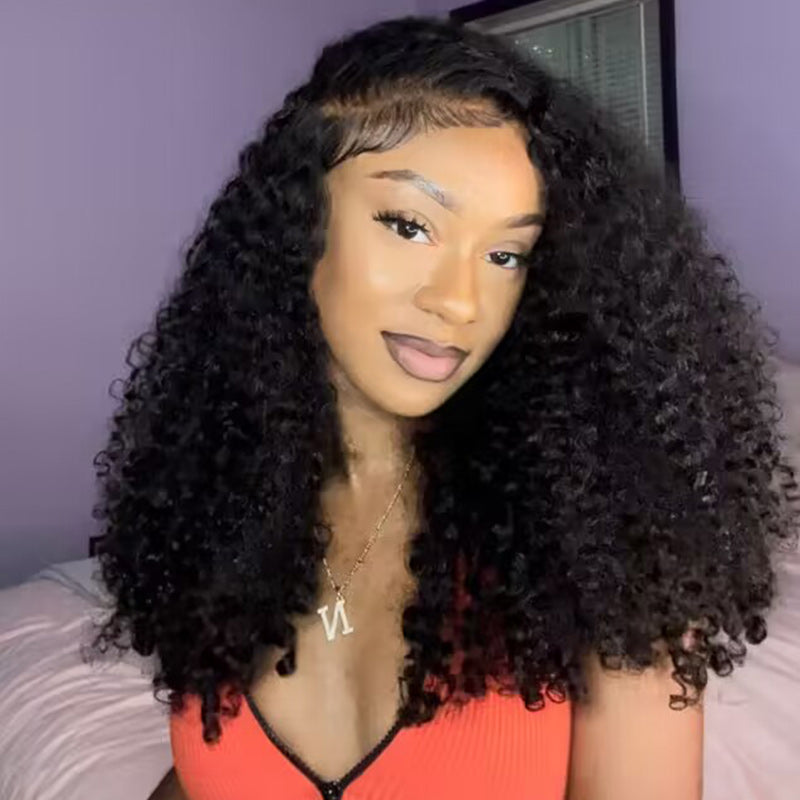 Soul Lady Jerry Curly Human Hair Wigs 13x4 HD Lace Front Wig Mid Part Glueless Lace Frontal Wigs